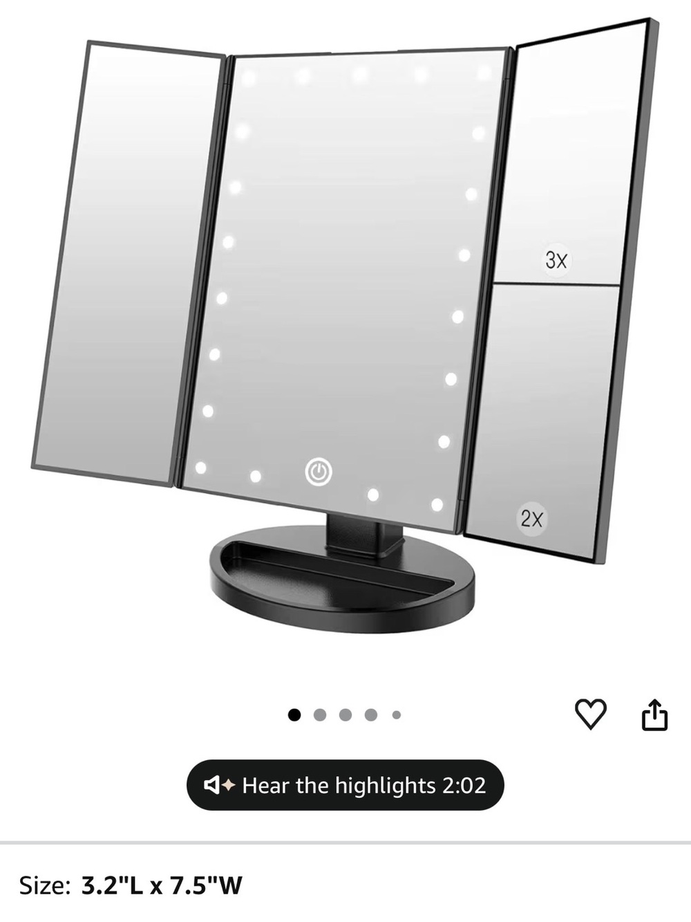 Tri-Fold Led Lighted Makeup Mirror In Black